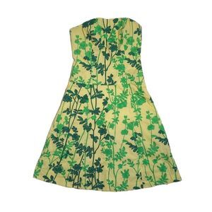 ANTHROPOLOGIE Beth‎ Bowley green and yellow embroidered floral strapless dress 2